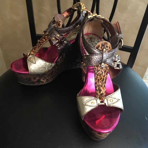 Last chance: Sergio Zelcer Animal Print Wedge Sandals size 6 - Picture 1 of 8